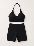 Women’s 2-Piece Halter Yoga Set – Sports Bra & High-Waisted Shorts